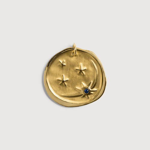 Gold Vermeil Cosmic Ancient Coin Gemstone Pendant - Blue Sapphire