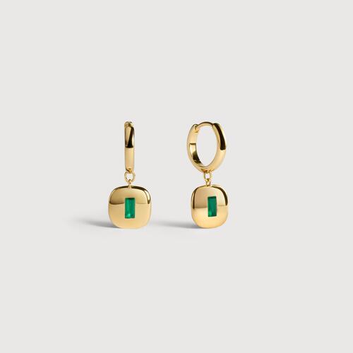 Gold Vermeil Gemdrop Small Hoop Earrings - Green Onyx