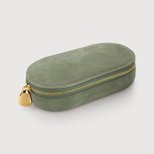 Leather Suede Jewellery Box - Olive