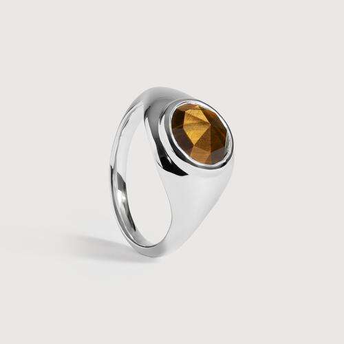 Sterling Silver Eclipse Gemstone Signet Ring - Tigers Eye