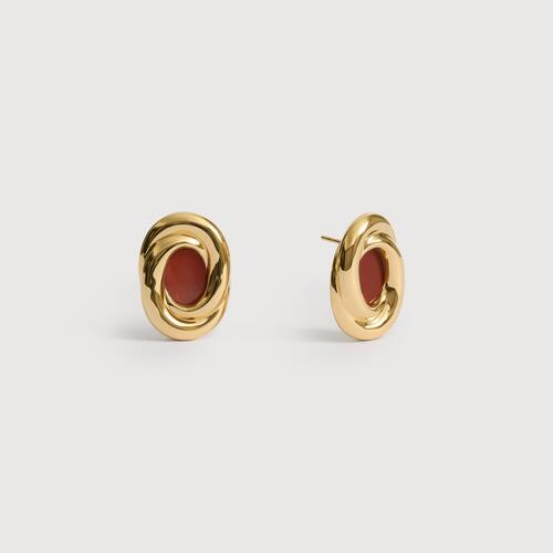 Gold Vermeil Ochre Gemstone Stud Earrings - Red Jasper