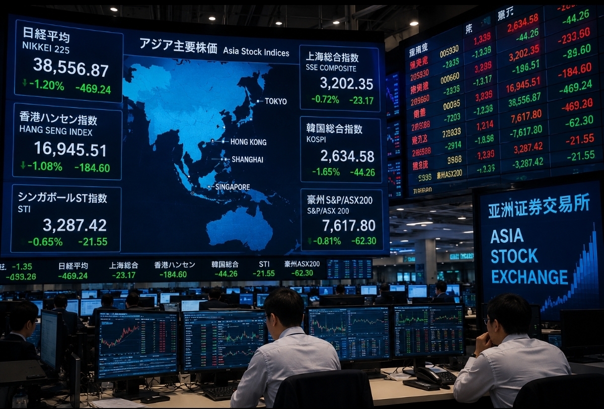Asian markets suffer sharp losses due to Chinese competition in the chip industry... and US banks report strong third-quarter results.