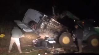 Video: Farmer capsizes van ‘dumping rubbish’ on his land