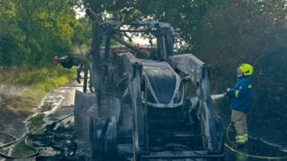 UK farmer warns of summer fire risks after tractor engulfed in flames