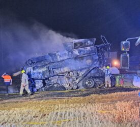 Fire crews and farmers tackle combine blaze in Suffolk