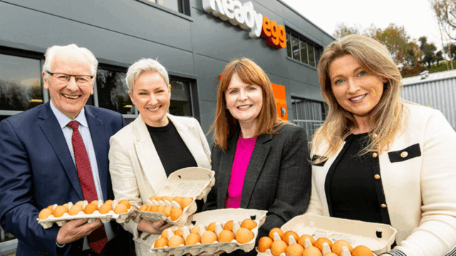 Pictured (L-R): Charles Crawford, founder of Ready Egg; Gráinne Moody, director of Food and Drink at Invest NI; Caoimhe Archibald, Minister for the Economy for NI; Jenna Crawford, HR and Compliance manager for Ready Egg. Source: Invest NI.