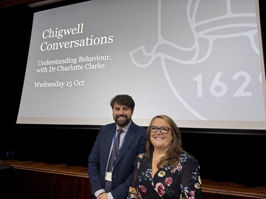Dr Charlotte Clarke speaking at Chigwell Conversations evening event
