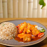 Meal card cover for: Tofu Sweet and Sour Sauce Served with Egg Fried Rice (V)