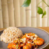 Meal card cover for: King Prawns Kung Pao Sauce Served with Egg Noodles