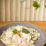 Meal card cover for: King Prawns Chinese Wat Tan (Silky Egg Sauce) with Ho Fun Rice Noodles