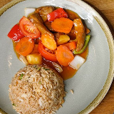 Meal card cover for: Vegetarian Chicken Sweet and Sour Sauce Served with Egg Noodles