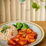 Meal card cover for: King Prawns Szechuan Sauce Served with Egg Fried Rice