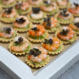 Meal card cover for: Poached Prawns on Avocado Tartlets and Spicy Tomato Chutney