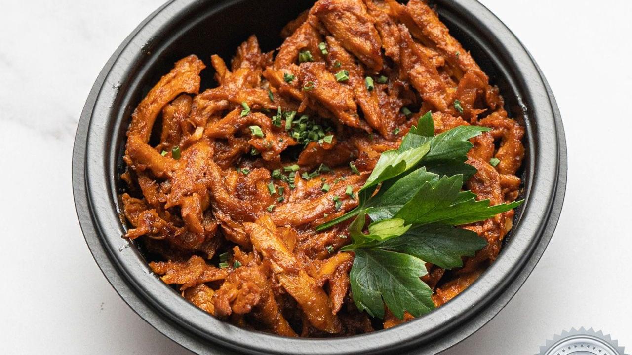 Meal card cover for: Pulled vegan teriyaki duck styles strips 19g protein (box)