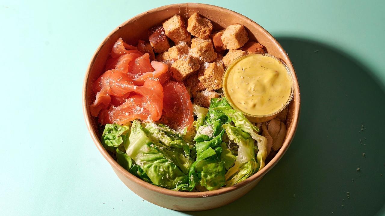Meal card cover for: Salmon Caesar