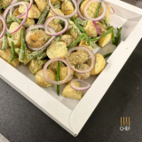 Meal card cover for: Potato and Green Bean Salad with Mustard and Yogurt Dressing and Red Onion Rings