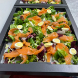 Meal card cover for: Spinach Salad with Smoked Salmon and Quail Egg