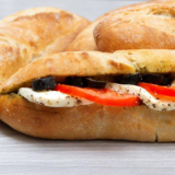 Meal card cover for: Tomato, Mozzarella, Olives and Pesto - Large Baguette
