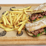 Meal card cover for: Steak  Sandwich with Fries