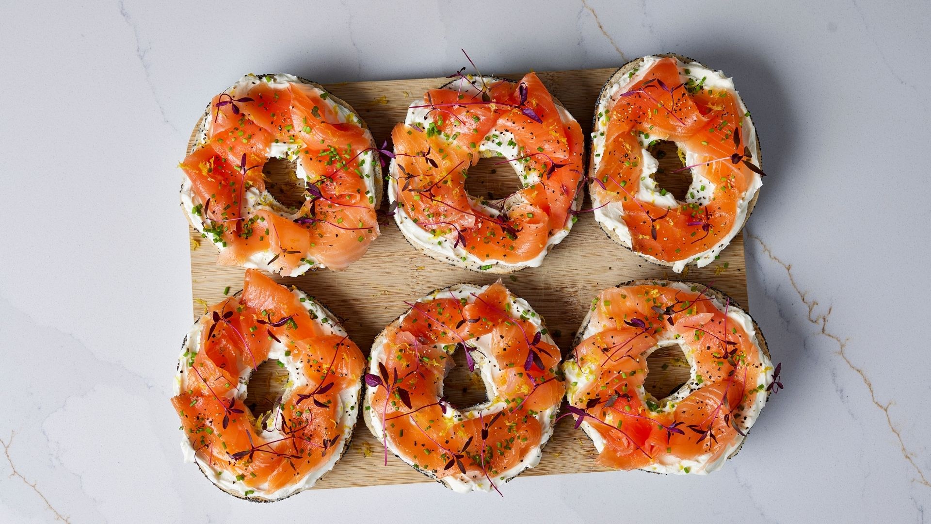 Meal card cover for: Smoked Salmon Cream Cheese Pink onions, Capers & Lemon Zest