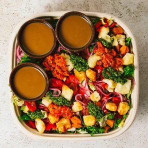 Meal card cover for: halloumi & roasted veg salad platter