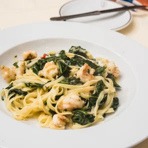 Meal card cover for: Tagliolini con Gamberi e Spinaci