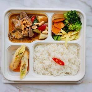 Meal card cover for: Bento Box - Beef Massaman and Vegetarian Spring Rolls