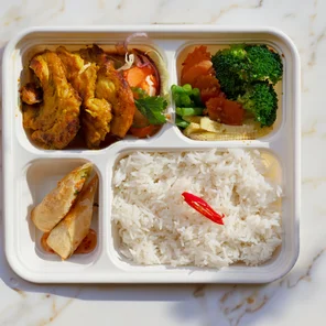 Meal card cover for: Bento Box - Chicken Satay and Vegetarian Spring Rolls