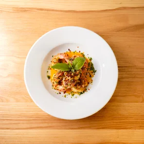 Meal card cover for: Aglio e Olio prawns