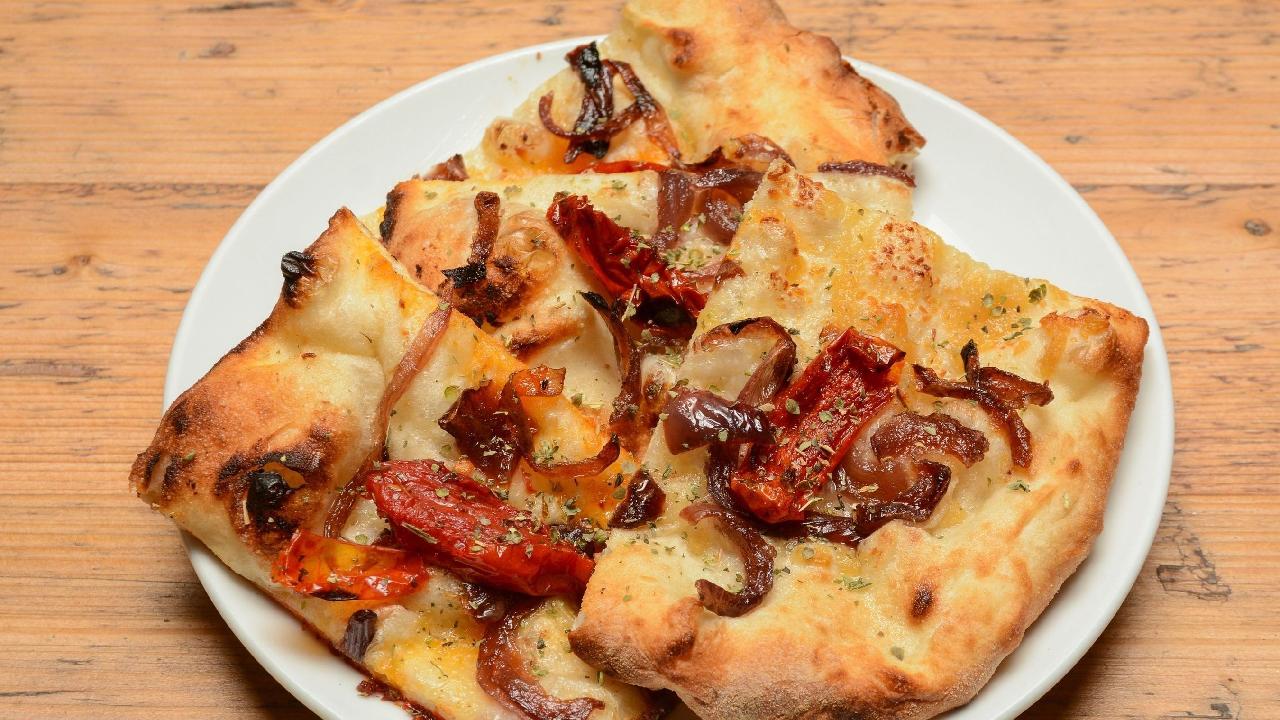 Meal card cover for: GARLIC BREAD - CHERRY TOMATOES & CARAMELISED ONION