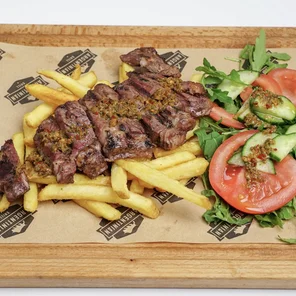 Meal card cover for: Churrasco Steak with Salad and Fries