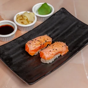 Meal card cover for: Seared Salmon Nigiri - 2 Pcs