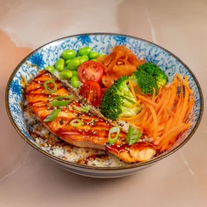 Meal card cover for: Grill Salmon Teriyaki Rice