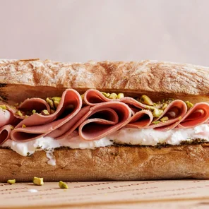 Meal card cover for: BURRATA, PISTACHIO & MORTADELLA