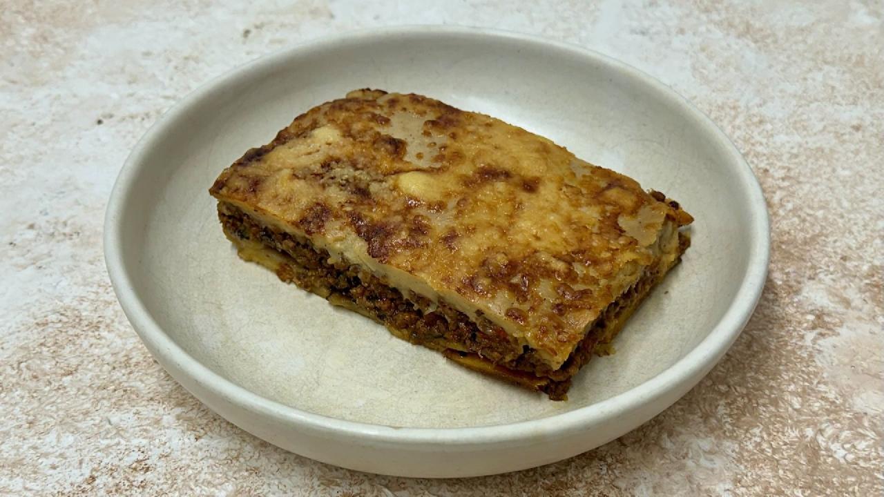 Meal card cover for: Moussakas