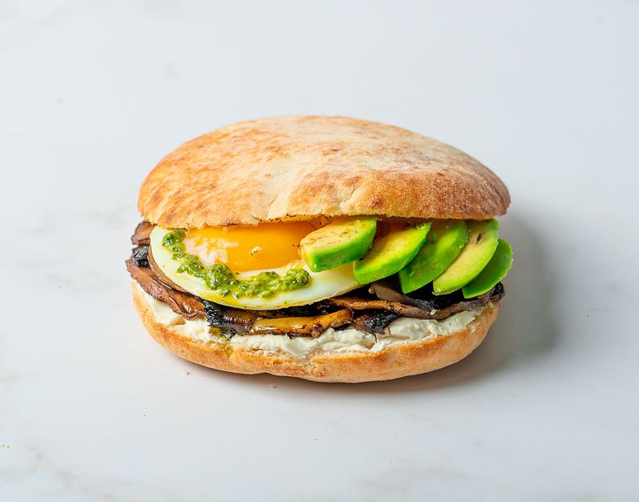 Meal card cover for: Pesto, Mushroom & Avo Egg Puccia  (V)