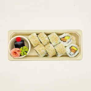 Meal card cover for: Salmon Avocado and Roasted Sesame Uramaki ( *Collect from Fridge )