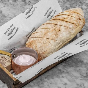 Meal card cover for: Sourdough bread, smoked cods roe & butter