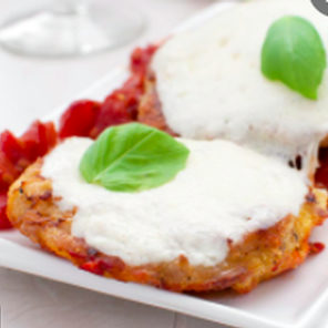 Meal card cover for: Breaded Schnitzel Topped with Mozzarella, Ham & Pomodoro