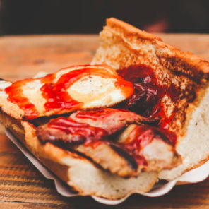 Meal card cover for: Fried Egg and Bacon on Thickly Sliced Farmhouse Bread