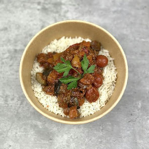 Meal card cover for: Vegetable Ragu & Rice