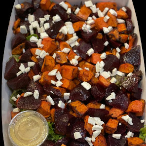 Meal card cover for: Beetroot, Roast Sweet Potato & Goats Cheese 