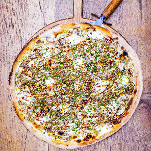 Meal card cover for: Mushroom, Ricotta, Pumpkin Seeds and Chilli Whole 20-inch Pizza