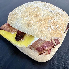 Meal card cover for: Bacon & fried egg sourdough roll