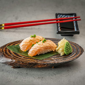 Meal card cover for: Shake Yaki Salmon Nigiri (4 pieces)
