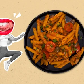 Meal card cover for: Chicken Cacciatora & Black Olive Penne