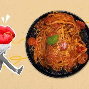 Meal card cover for: Tomato & Basil Linguine
