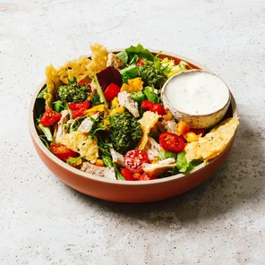 Meal card cover for: parmesan chicken salad + drink + side or snack