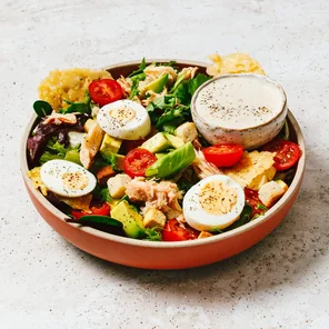 Meal card cover for: avocado caesar salad + drink
