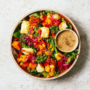 Meal card cover for: Halloumi & Roasted Veg